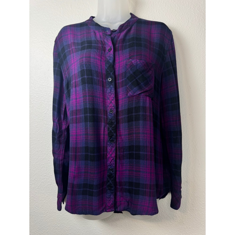 Rails Allison Plaid Button Down Shirt Magenta Iris Black Rayon Medium